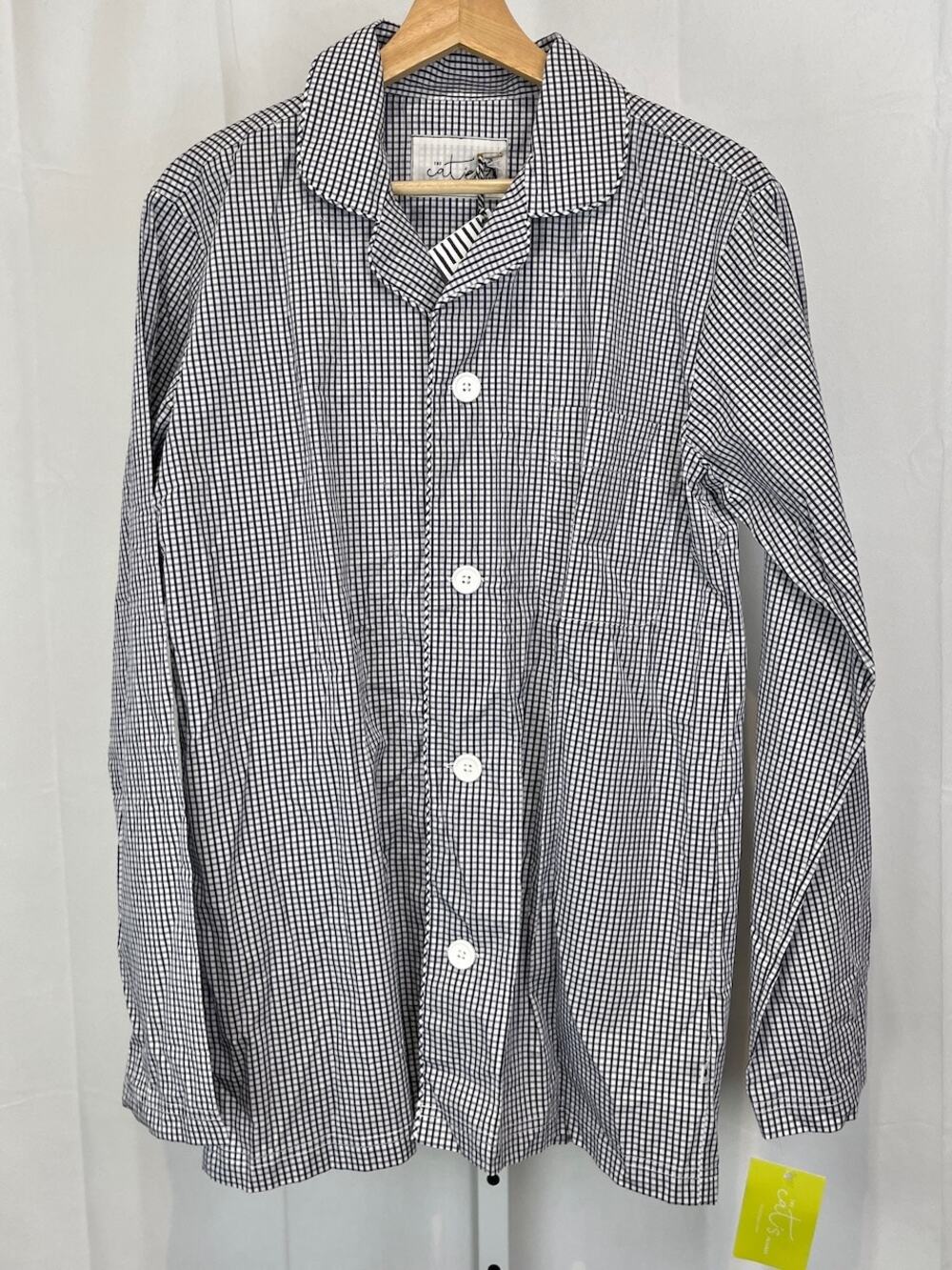 NWT THE CATS PAJAMAS East Side Check Cotton Pajama Top Button Up Black White S
